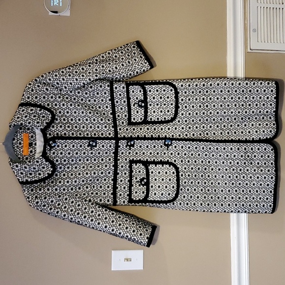 Cynthia Steffe Eyelet Floral 3/4 Sleeve Coat In White And Black Size S - Picture 1 of 9